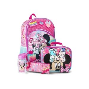 Disney Minie Mouse Girls Customizable Charm 17" 6-Piece Backpack Set, Pink